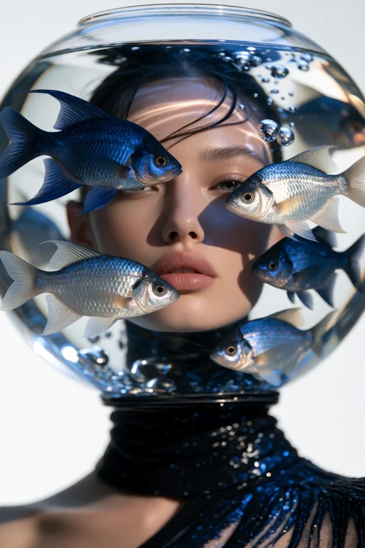 Midjourney Surreal High Fashion Portrait, Woman Facing Camer...