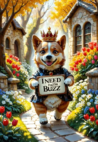 Mscglsce, Msccrmcce, Mscaluce, Buzz, 2legs, A Smiling Corgi... — SDXL AI Prompt: MscGlsCE, MscCrmcCE, MscAluCE, buzz, 2legs, A smiling corgi dog composed of vibr...
