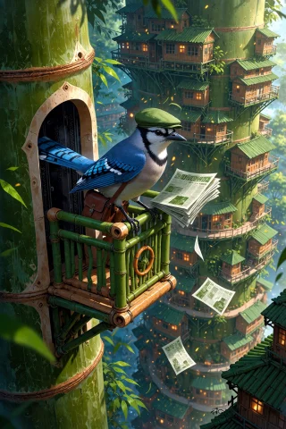 Bamboo City Photo Realism — Stable Diffusion AI Prompt: , A photorealistic, highly detailed photograph of a vast bamboo city built insid...