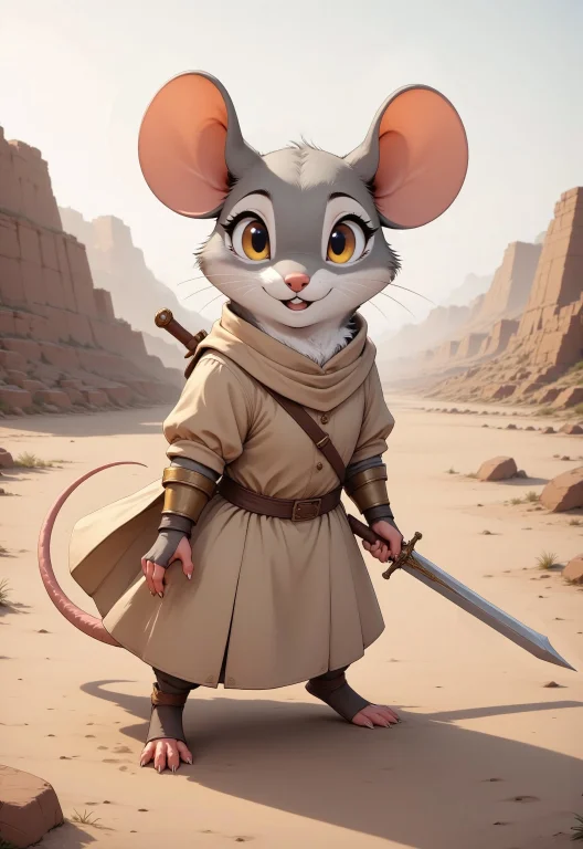 A Cartoon Of A Grey-furred Female Mouse With Golden Eyes, He...