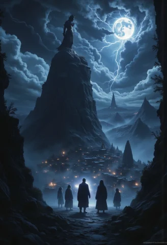 Haunting Dark Fantasy Illustration Of An Ancient, Twisted St... — FLUX AI Prompt: Haunting dark fantasy illustration of an ancient, twisted statue standing atop a...