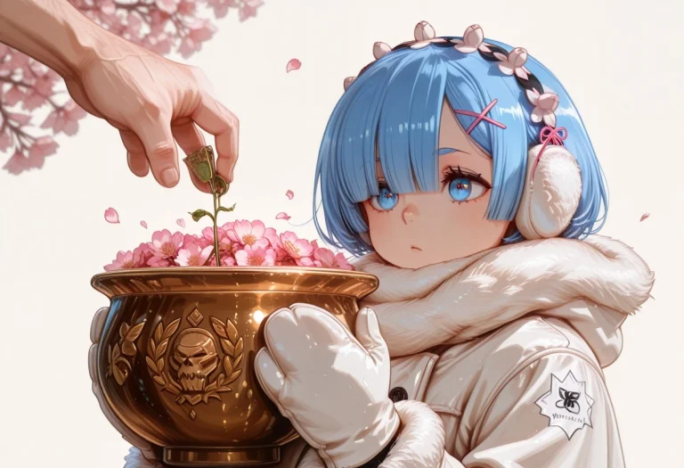 No Ears Visible 1girl, Solo, Alone, Rem Rezero, Short Blue H...