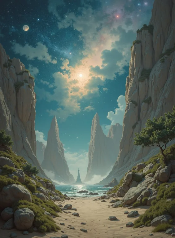 Hyperrealistic Art A Gray Desert On An Alien Planet, At Nigh...
