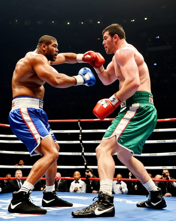 A Close Portrait Of A Pair Of Heavyweight Boxers Toe-to-toe...