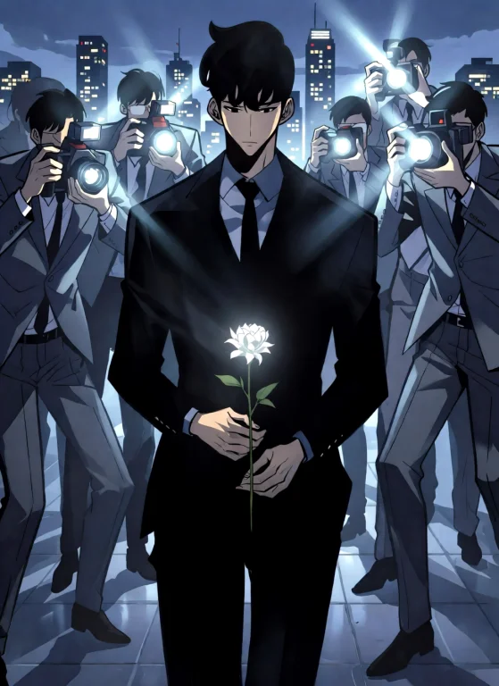 A Stoic Sung Jinwoo In A Sharp Black Suit Holds A Single Whi...