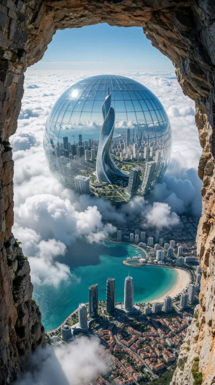 Breathtaking Aerial Perspective Through A Natural Rock Archw...