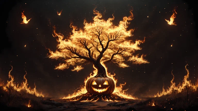 Lazyup, Lazypos, Close-up, Minimalist, Flaming Jack-o-lanter...