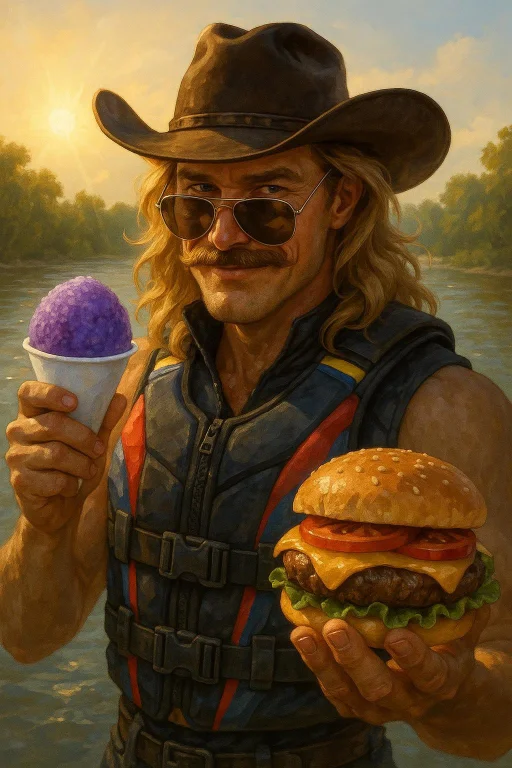 Handsome Cowboy With Long Wavy Blonde Hair, Thick Moustache,...