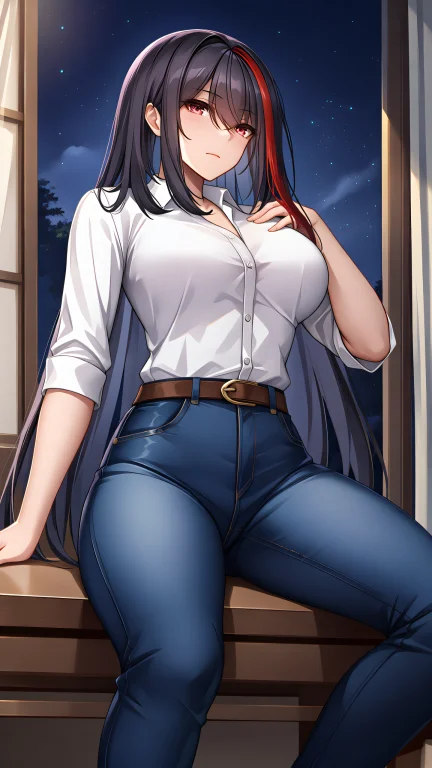 ,liuche, Long Hair, Black Hair, Red Eyes, Bangs, Hair Betwee...