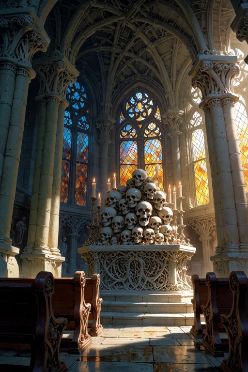 , Boneswm, A Grand Cathedral Interior Where Columns Are Towe...