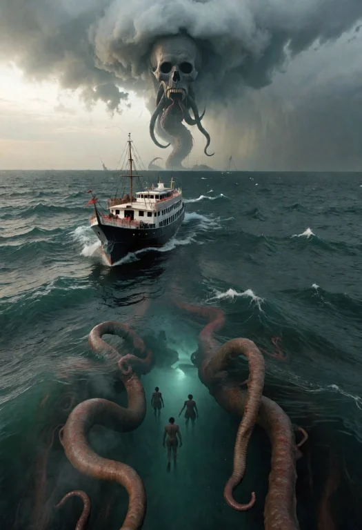 One Scene. A Large Victorian Whalingboat Desperately Navigat...