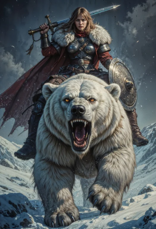 Portriat Of A Menacing Large Ferocious Polar Bear With Battl...