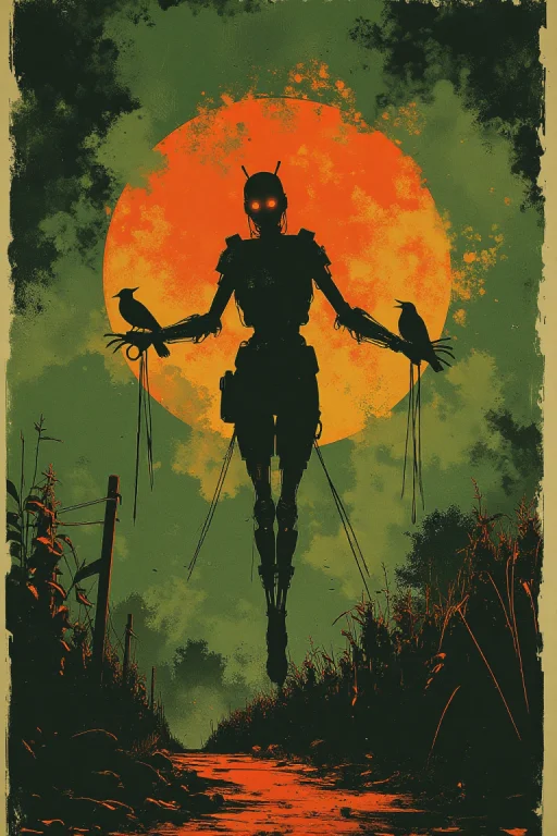 A Screen Print Artwork In A Green And Orange Bichromy. Inkst...