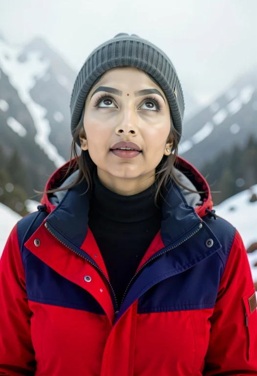 Close-up Outdoor Winter Fashion Portrait Of A South Asian Wo...