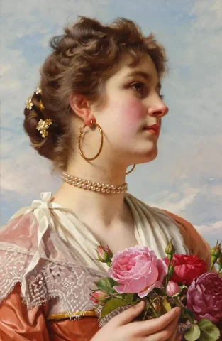 Krea2oil, Oil Painting, 1girl, Solo, Jewelry, Flower, Earrin... — Stable Diffusion AI Prompt: krea2oil, oil painting, 1girl, solo, jewelry, flower, earrings, realistic, bouqu...