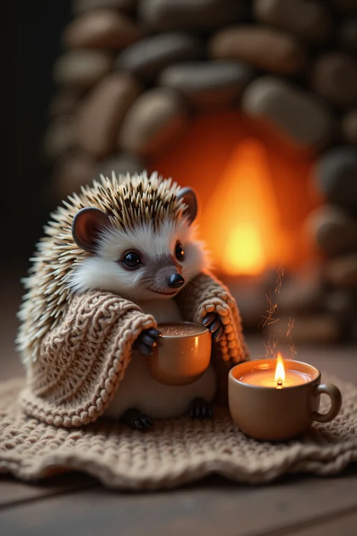 A Tiny Hedgehog Wrapped Snugly In A Miniature Blanket, Holdi...