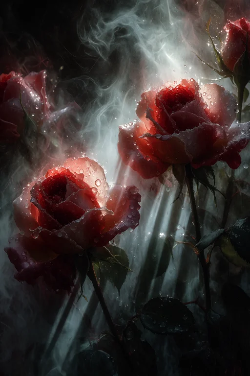 Somberfantasy. A Painting Of Red Roses, Their Fragile Petals...