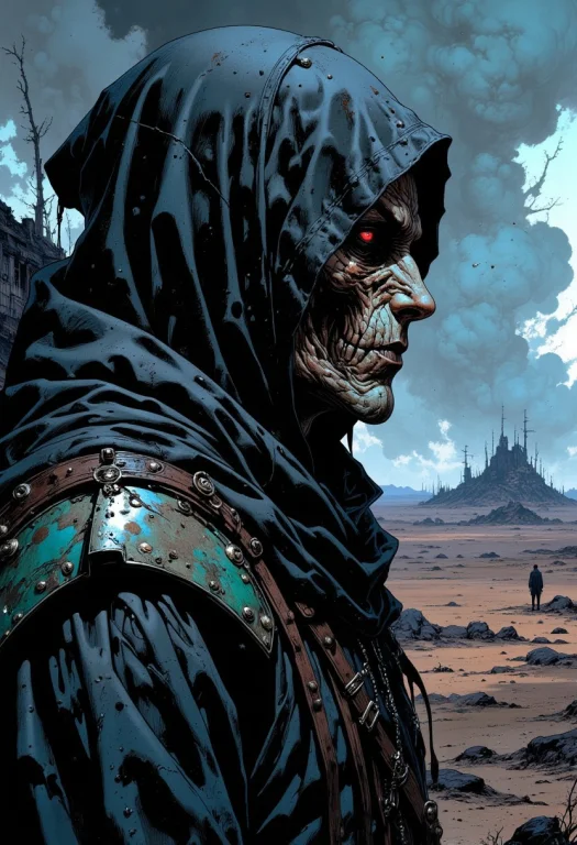 Side View, In A Wasteland, A Surreal Masked Figure, Hood, El...