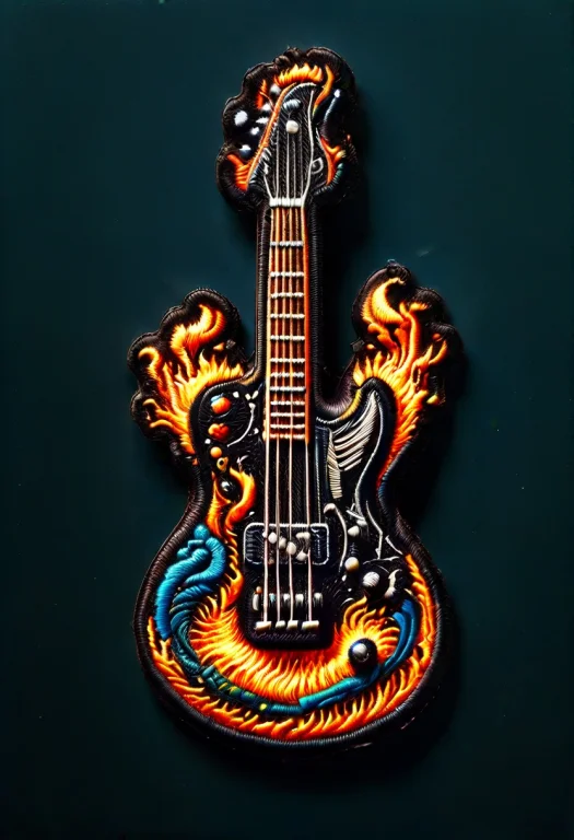 Ral-embroideredpatch, Bass Guitar Madefrom Fire On A Museum...