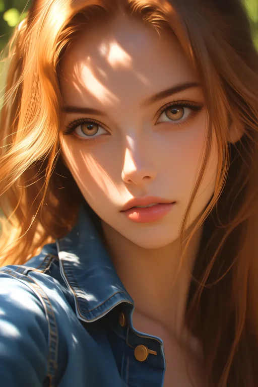 Hype4realistic , 1girl, Denim Jacket, Long Loose Hair, Outdo...