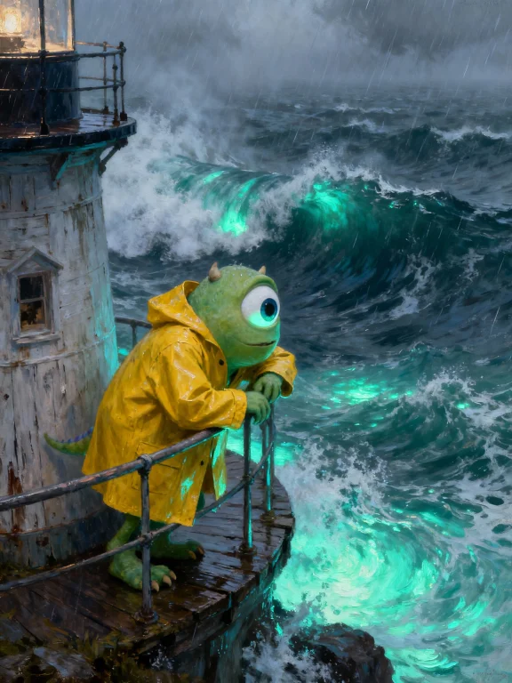 An Epic Oil Painting, Masterpiece. Mike Wazowski In A Yellow...