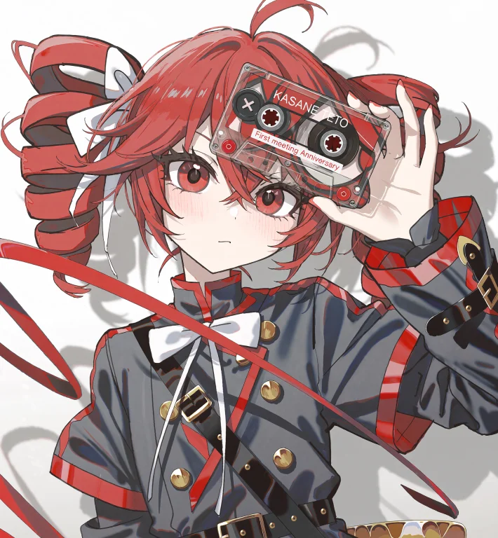 , , Anime Illustration Featuring Kasane Teto With Bright Red...
