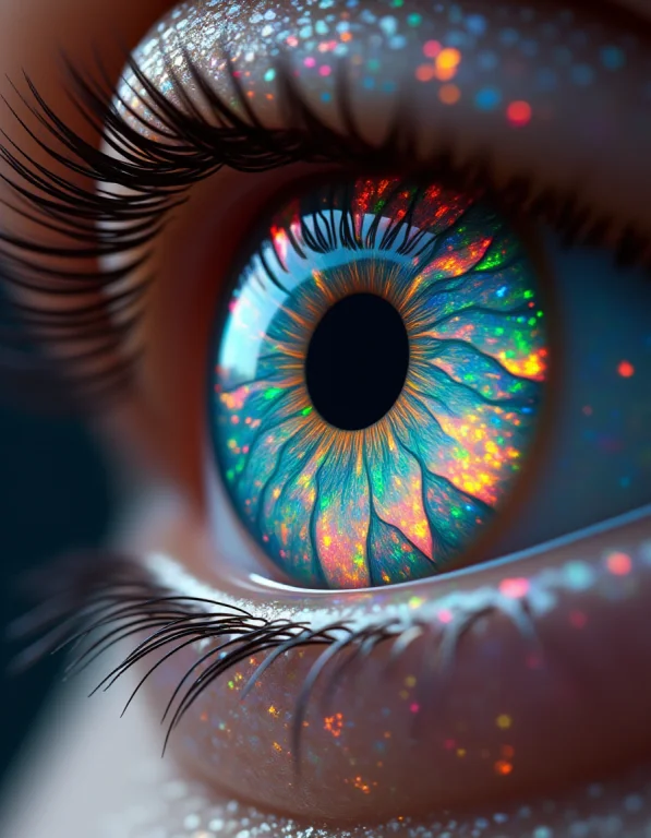 A Hyper-detailed Close-up Of A Female Eye, Her Iris A Mesmer...