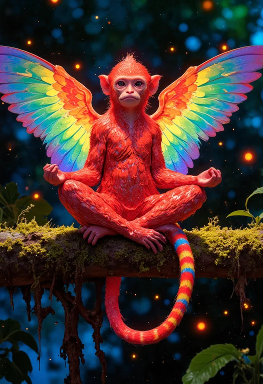 Depth Of Field, A Subtly Glowing Crimson Red Shiny Capuchin...