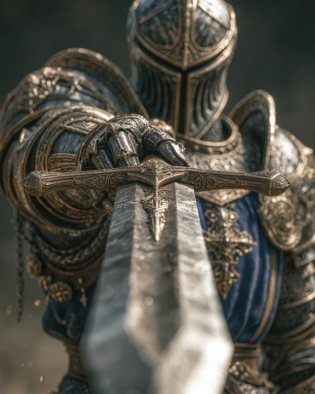 Ironrelic, A Knight Pointing A Blade At The Viewer. The Focu...