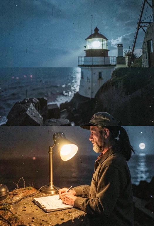 A Lighthouse Keeper Writing By Lamplight, Photograph, Moonli...