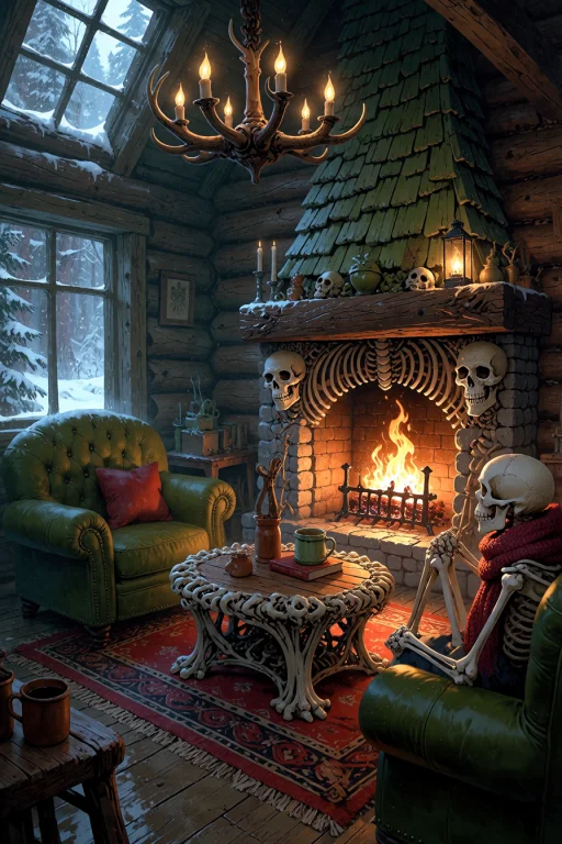 , Boneswm, A Cozy Winter Cabin Interior With Log Walls Of St...