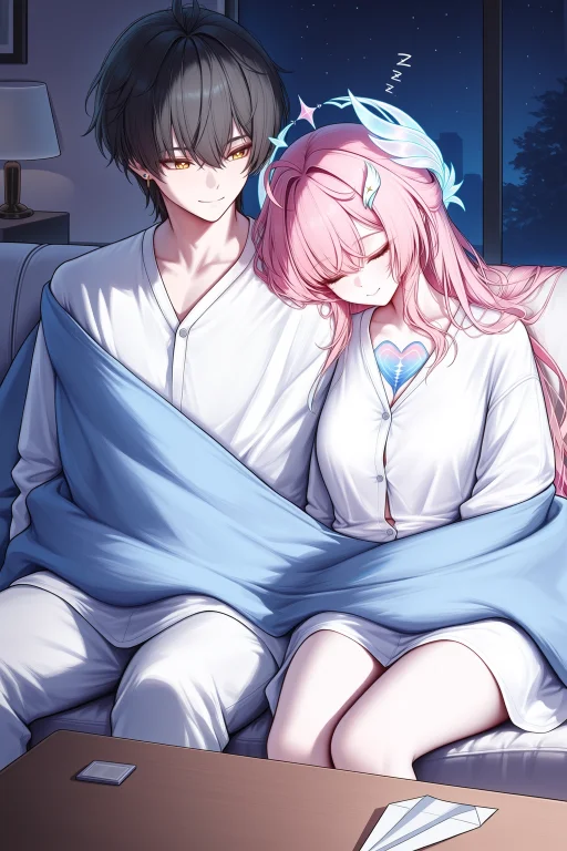 Medium Shot, Sofa At Night, Aemeath In An Oversized Shirt Fa...