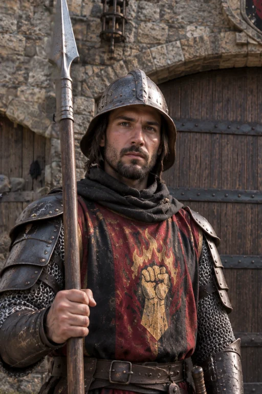A Realistic Portrait Photograph Of A Watchman Standing In Fr...