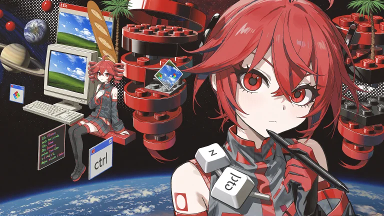 , , A Surreal Anime-style Digital Illustration Featuring Kas...