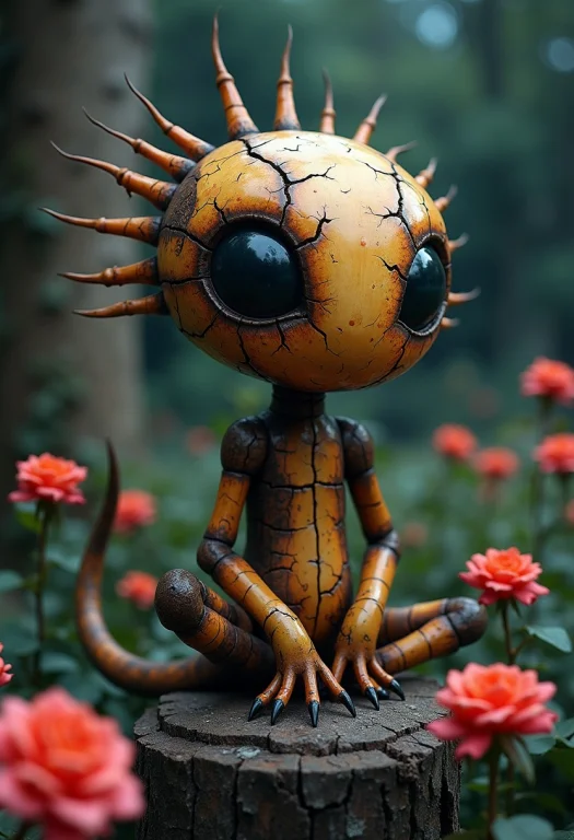 Little Cute Cracked Wood Alien Void Creature, Charred, Long...