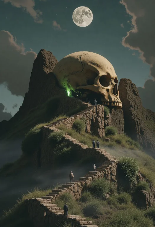 A Surreal, Nightmarish Landscape Featuring A Colossal Ancien...
