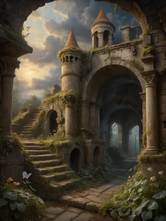 Oil Painting, Fairies Play With The Ghosts Of The Past In An...