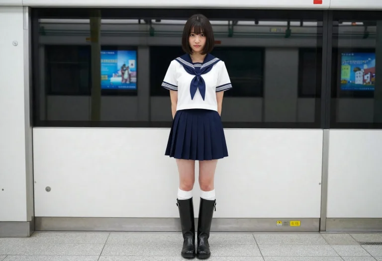 A Japanese High School Girl Wearing A Sailor Uniform, A Bob...