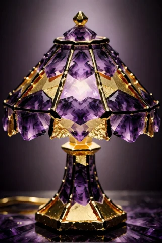 Goldamethystworld, A Stained-glass Style Table Lamp Whose Gl... — Stable Diffusion AI Prompt: GoldAmethystWorld, a stained-glass style table lamp whose “glass” is translucent...
