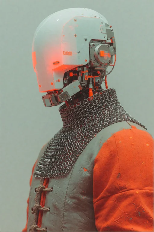 Detailed Digital Illustration Of A Bald, Robotic Humanoid In...
