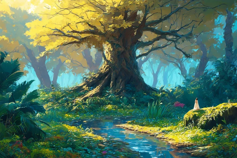 Stylecluster442, A Peaceful Woodland Scene With A Towering,...