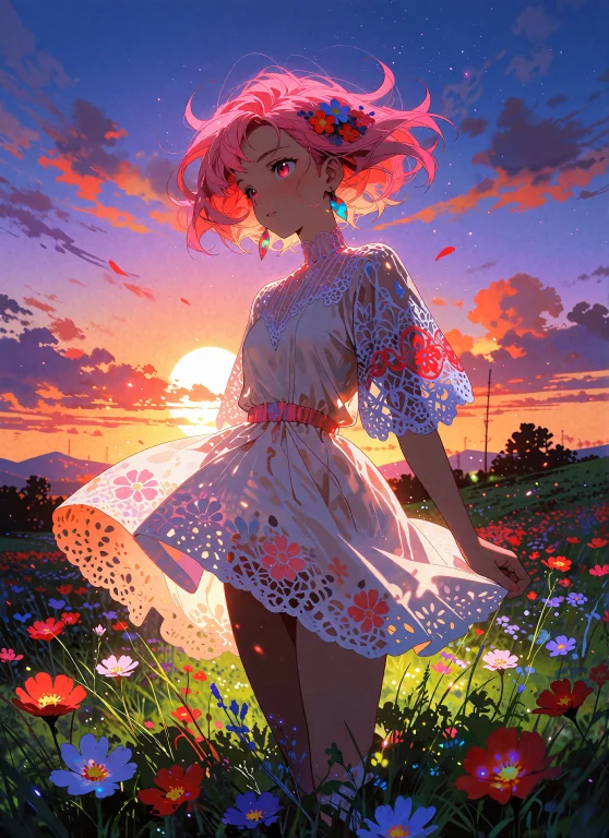 Modenijianime, A Woman With Bright Pink Hair Stands Amidst A...