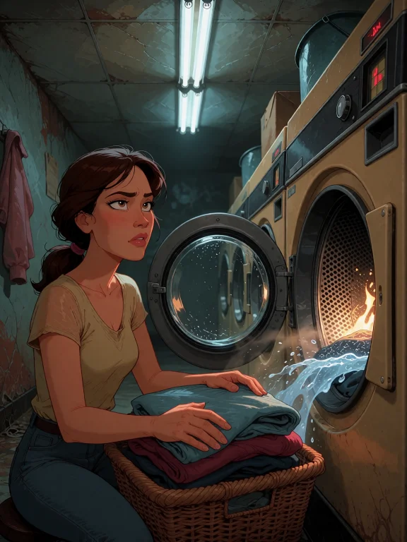 A Laundromat At 2am, Fluorescent Lights Buzzing, A Tired Wom...