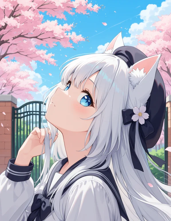 1girl, Cocoart, High Quality, Spring, School Backdrop, Outdo...