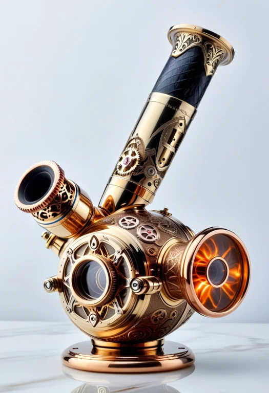 Steampunk Brass Smoking Pipe, Self-lighting Mechanism, Intri...
