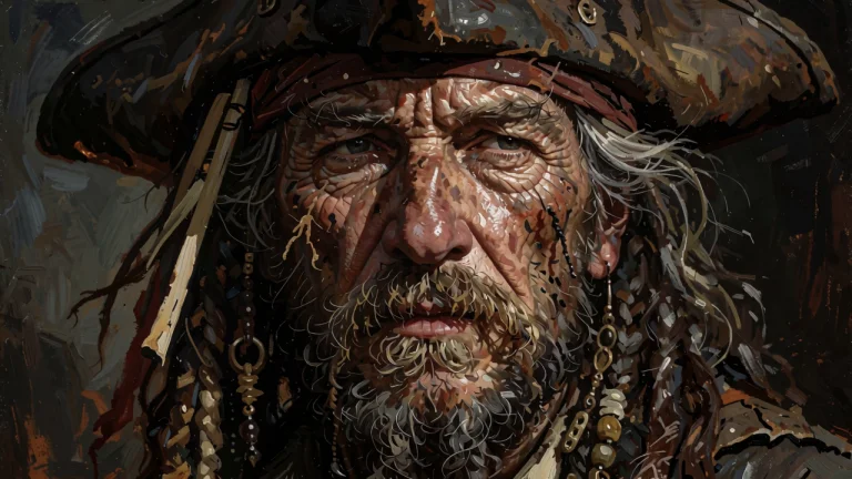 A Gritty Close-up Portrait Of An Old Weathered Pirate, Highl...