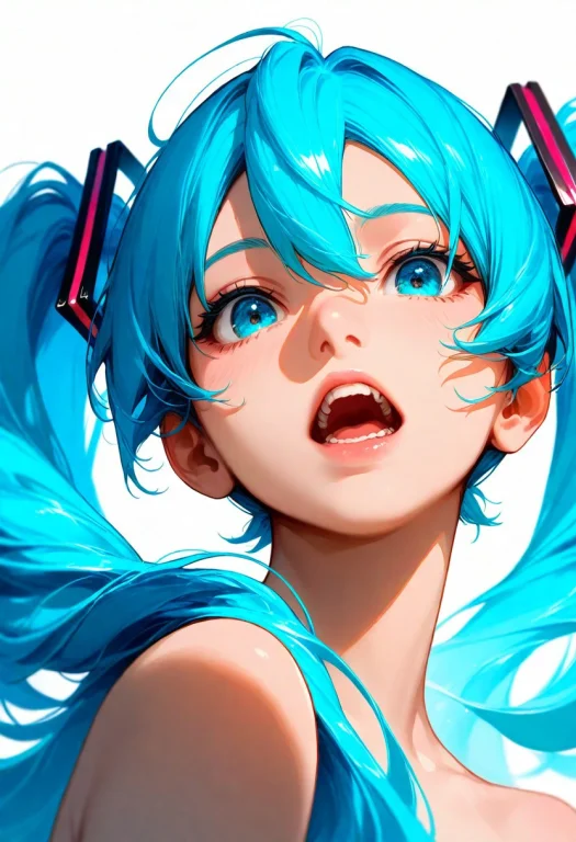 1girl, Hatsunemiku, Teeth, Lips, Thin Lips, Solo, Looking At...