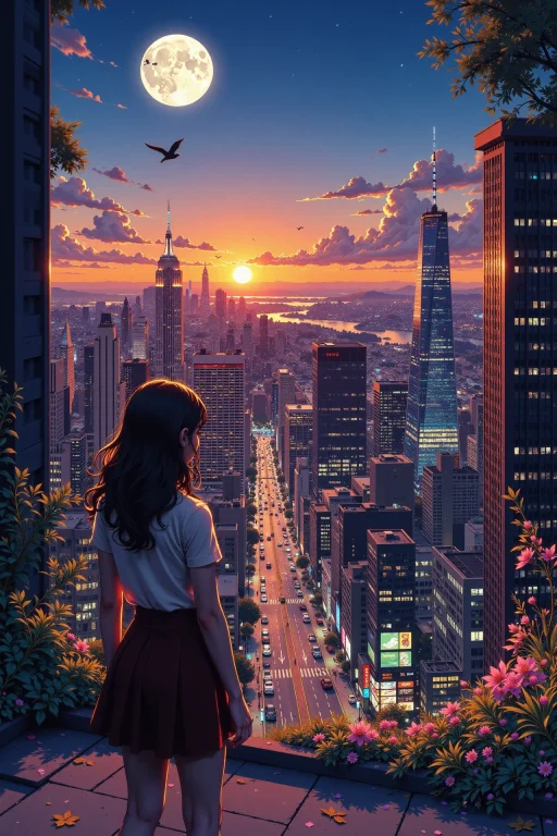 1970s 70s City Beautiful Landscape, Dusk, Woman, Very Intric...
