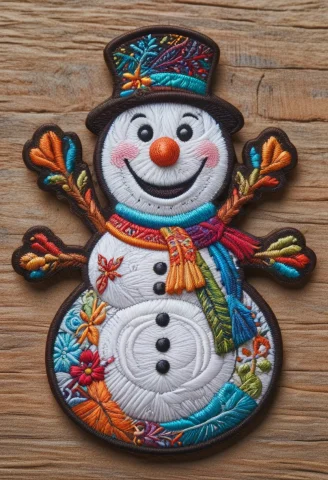 Cheerful Snowman Rendered As A Vibrant Embroidered Patch, Vi... — SDXL AI Prompt: cheerful snowman rendered as a vibrant embroidered patch, visible stitched lines...
