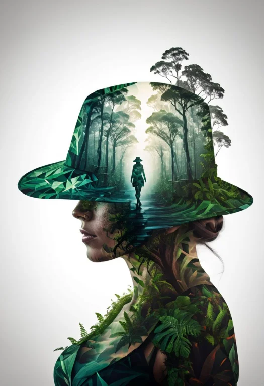 Mysterious Silhouette Woman With Hat, Amazing Depth, Double...